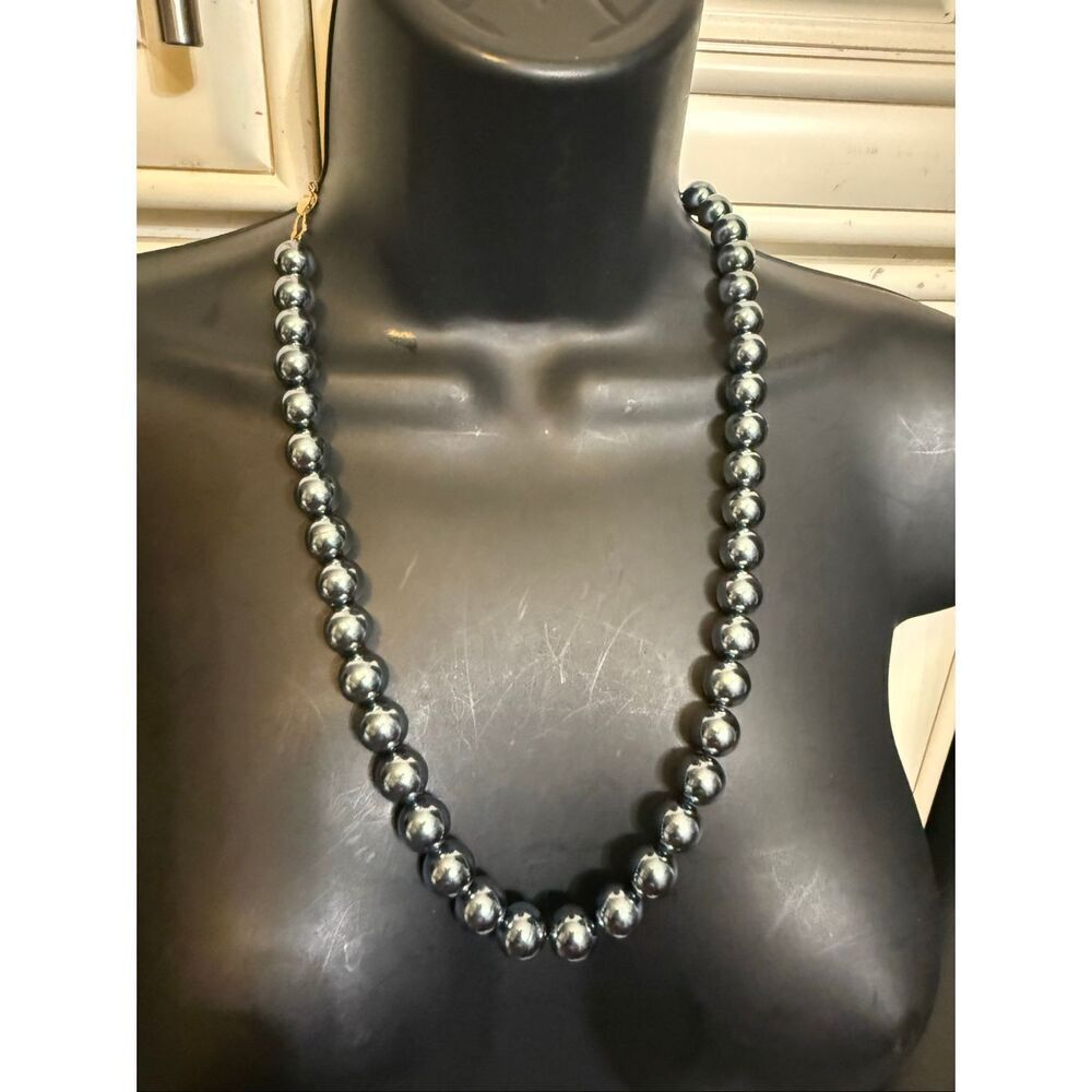 Vintage Marvella Faux Pearl Chunky Single Strand Beaded Necklace Deep Blue NWOT